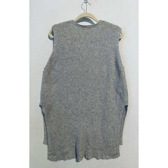 Pure Collection Sweater Vest Womens Large Gray Ribbed Cashmere Hi Low Hem V Neck - Picture 4 of 8